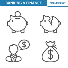 Banking and Finance Icons. Professional, pixel perfect icons depicting various banking, finance and money concepts. EPS 8 format.