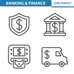Banking and Finance Icons. Professional, pixel perfect icons depicting various banking, finance and money concepts. EPS 8 format.