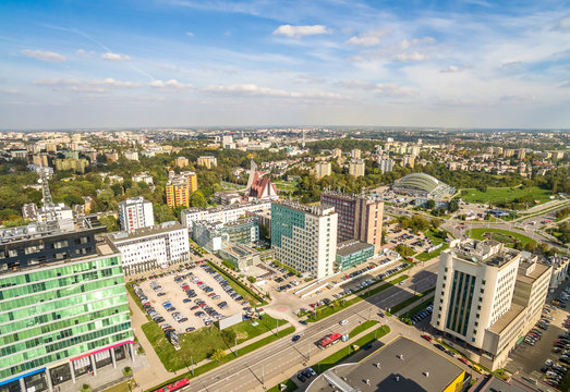 Fototapeta Lublin - krajobraz miasta z powietrza. Ulica Tomasza Zana widziana z lotu ptaka.