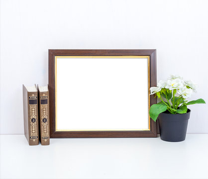 Mockup 8x10 With A Blue Vase With Books