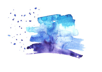 Watercolor blue background, blot, blob, splash of blue paint on white background.
Watercolor blue, purple sky, spot, abstraction.