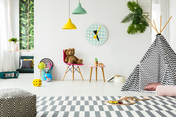 Patterned tent in kid's room