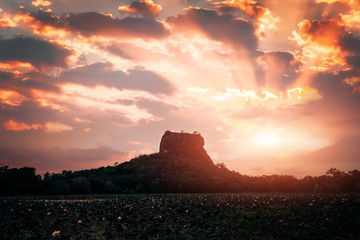 Sunset view of Lion Rock in Sigiriya, Sri Lanka