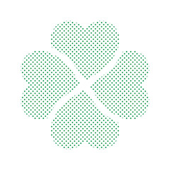 Shamrock - green four leaf clover icon. Simple vector dotted shape.