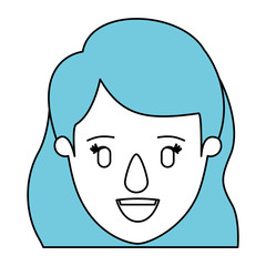 silhouette cartoon front view face closeup woman with blue wavy side hair vector illustration