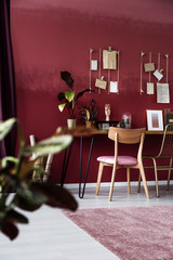 Pink home office interior