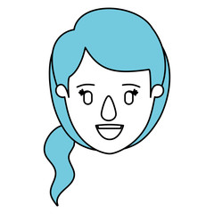 Obraz premium silhouette cartoon front view face closeup woman with blue side ponytail hair vector illustration