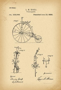 1880 Patent Velocipede Bicycle history  invention