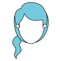 silhouette cartoon front view faceless closeup woman with blue side ponytail hair vector illustration