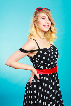 Woman wearing fashion polka dots dress