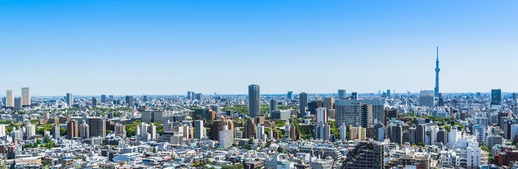Muurstickers Tokyo blauwe lucht en stadsgezicht breed © oben901