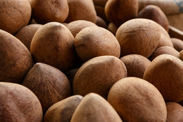 Pile of brown coconuts