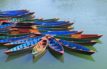 Colourful paddling boat Pokhara Nepal