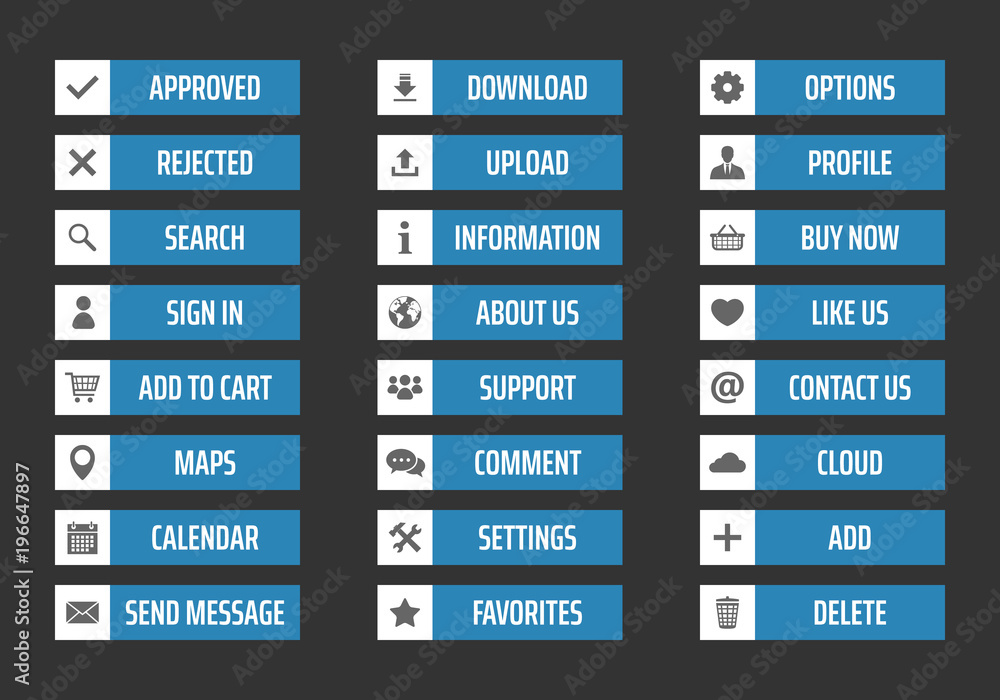 Poster web buttons set in flat, vector iilustration