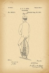Fototapeta na wymiar 1881 Patent Velocipede Bicycle history invention