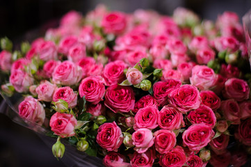 Lovely bouquet of flowers consisting of little bright pink roses