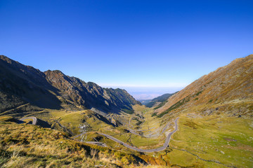 Fototapeta premium Panoramic view in autumn of the famous Transfagarasan road in Sibiu county, Romania