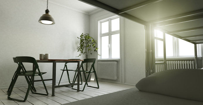 Zweckm&auml;&szlig;ig eingerichtetes Wohnzimmer f&uuml;r Ferieng&auml;ste und Monteure vom Bett aus