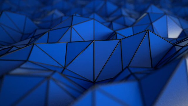 Low poly wavy blue backdrop, black edges, close-up, loop - 4K