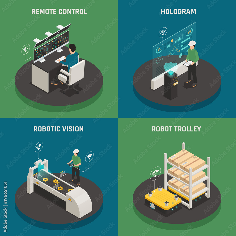 Wall mural smart manufacturing isometric icons concept