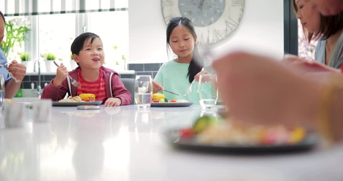 Children Enjoying a Stir Fry with Family