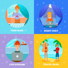 Bloggers Characters Flat Concept Square 
