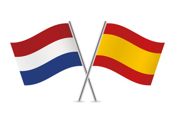 Netherlands and Spain flags. Vector illustration.