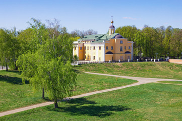 View of Ryazan Kremlin -  dry moat and church of Elijah the Prophet. Ryazan city, Russia