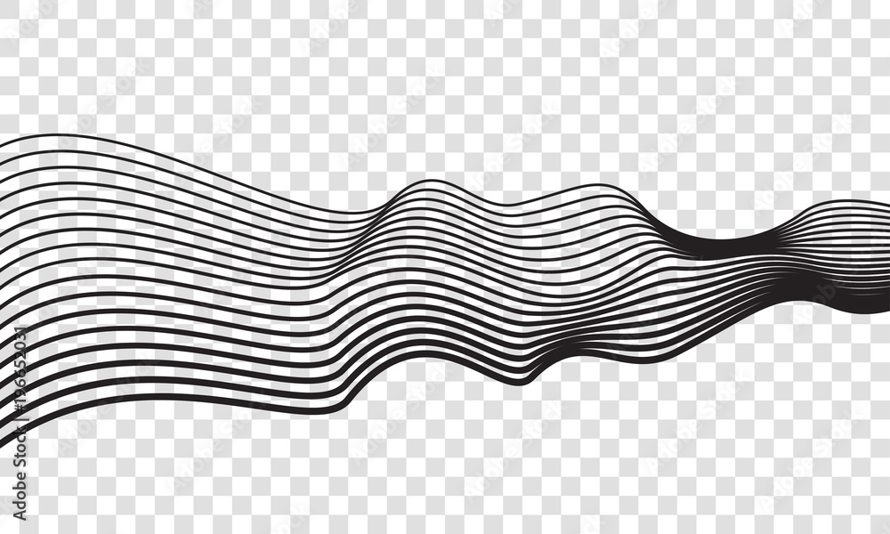 Poster wave lines optical abstract optical art background. vector isolated thread black wavy lines floating