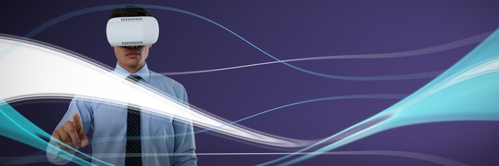 Composite image of businessman using invisible interface while