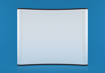 Blank pop up stand on a blue background. 3D rendering