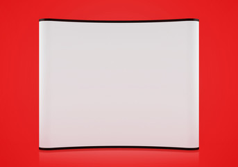 Blank pop up stand on a red background. 3D rendering