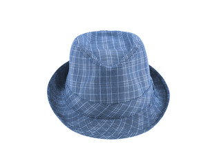 Unisex blue hat. Woven headwear for beach vacation,white isolated background