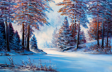 Christmas forest with river