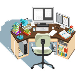 Copywriter workplace. Journalistic activity. Vector illustration