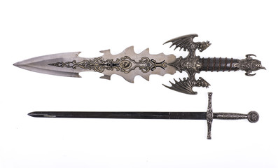 medieval European knight swords on a white background