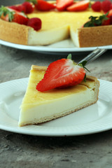 Homemade cheesecake with fresh berries for dessert. Cheese cake