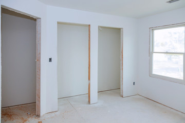 Construction building industry new home construction interior drywall tape. Building construction gypsum plaster walls