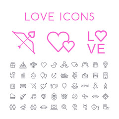 Set of 50 Minimal Thin Line Love Icons on White Background . Isolated Vector Elements 