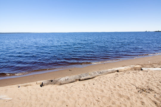 The beautiful shore of lake Onego in Petrozavodsk on summer. Russia.