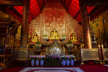 Phra Phuttha Sihing Buddha at Phra Sing Waramahavihan Temple, Thailand.