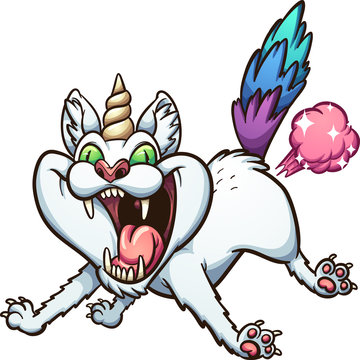 Crazy farting caticorn. Vector clip art illustration with simple gradients. All in a single layer. 