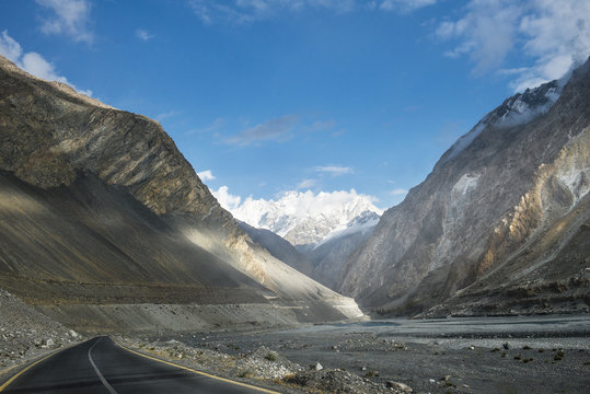 Pakistan country, view along the way from Passu village to China border on Karakorum highway.