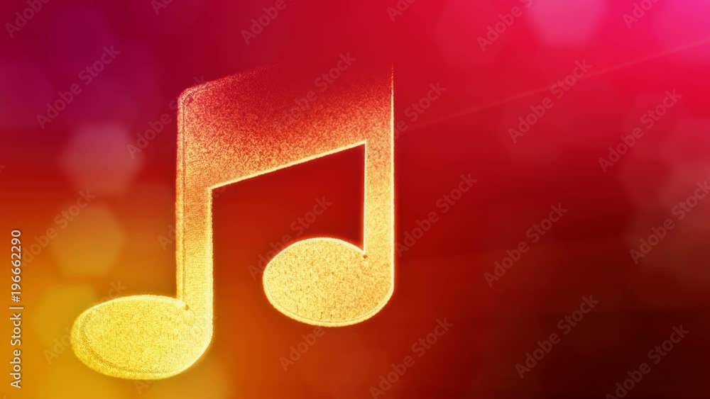 Poster icon of music. background made of glow particles as vitrtual hologram. 3d seamless animation with de