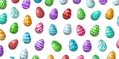 Vector realistic isolated pattern with easter eggs for decoration and covering on the white background. Concept of Happy Easter.