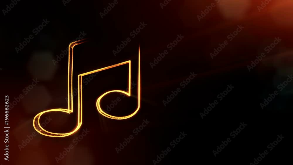 Poster icon of music. background made of glow particles as vitrtual hologram.. 3d seamless animation with d