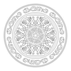 Mandala coloring page, for art therapy and meditation.
