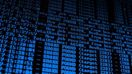 Mining Cryptocurrency process program on display PC. Using Software. Share Found.