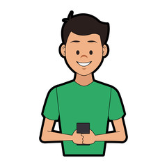 Young man with smartphone vector illustration graphic design