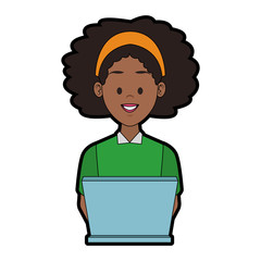 Young woman using laptop vector illustration graphic design